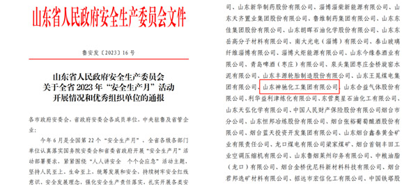 喜报！山东AG大厅网址化工集团有限公司入选2023年度全省“清静生产月”运动优异组织单元